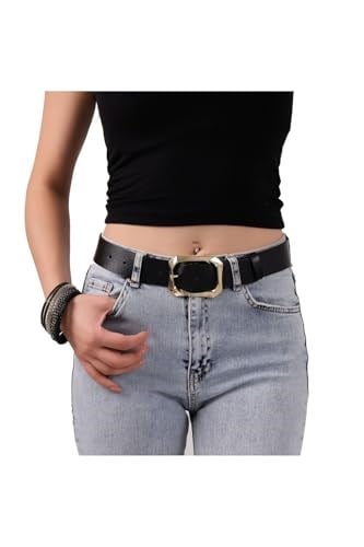 Kadın Moda Gold Renk Tokalı, Tek parça yumuşak hakiki deri Koyu Kahverengi kemer, Genişlik 3.8 cm