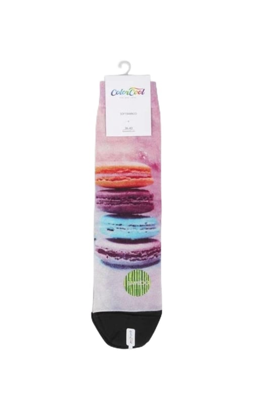 Kadın Renkli Makaron Baskılı Bambu Çorap Pembe 36-41