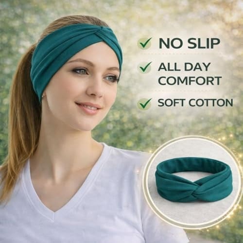Kadın Saçları Esnek Bükümlü Saç Bantları, Düz Renk, Kaymaz Yoga, Egzersiz, Koşu, Fitness Yumuşak Pamuklu Kumaş, Kadınlar için Esnek Saç Bantları - Seçenekler: 1 Size, 1 Count (Pack of 1)