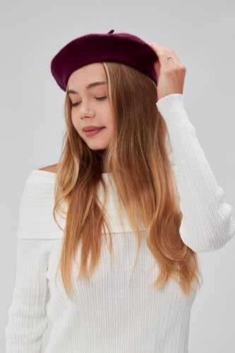 Kadın Sanatçı Ressam Şapkası Klasik Fransız Bere Moda Sanatçı Şapkası Keçe Fransız Şapka Mor