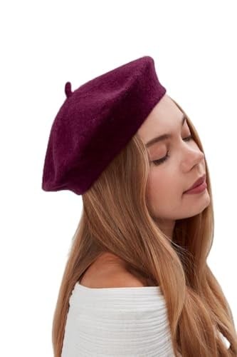 Kadın Sanatçı Ressam Şapkası Klasik Fransız Bere Moda Sanatçı Şapkası Keçe Fransız Şapka Mor