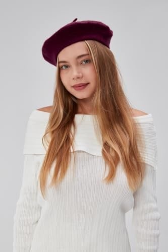 Kadın Sanatçı Ressam Şapkası Klasik Fransız Bere Moda Sanatçı Şapkası Keçe Fransız Şapka Mor