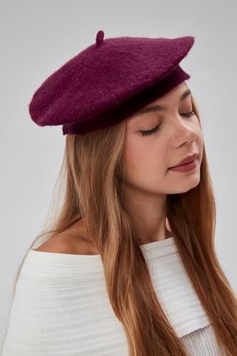 Kadın Sanatçı Ressam Şapkası Klasik Fransız Bere Moda Sanatçı Şapkası Keçe Fransız Şapka Mor