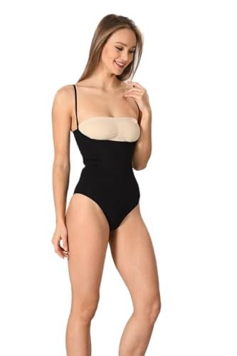 Kadın Siyah Dikişsiz Ince Askılı 1 Beden Incelten Göğüs Altı Çıtçıtlı Body Korse