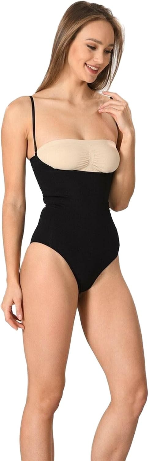 Kadın Siyah Dikişsiz Ince Askılı 1 Beden Incelten Göğüs Altı Çıtçıtlı Body Korse