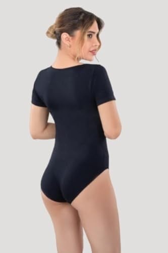 Kadın Siyah Seamless Dikişsiz Iz Yapmaz Yarım Kollu Çıtçıtlı Bady