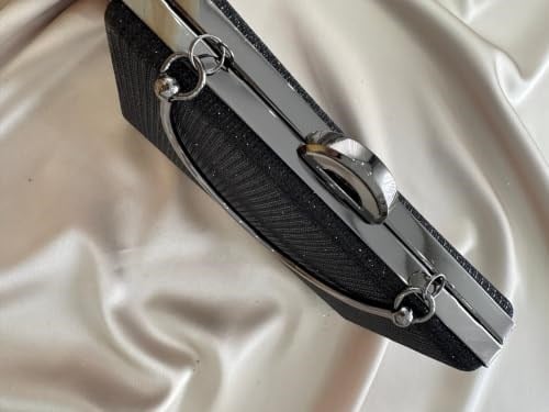 Kadın Siyah Simli Abiye, Clutch Gece Çantası