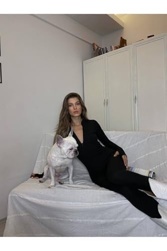 Kadın Siyah Yarım Balıkçı Fermuarlı Spor Stil Body Tulum-1