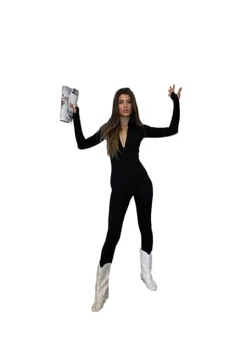 Kadın Siyah Yarım Balıkçı Fermuarlı Spor Stil Body Tulum-1