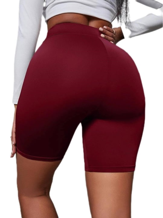 Kadın Siyah Yüksek Bel Spor Şort - Bel Kontrolü Olan Yoga Koşu Fitness Şortları - 4097