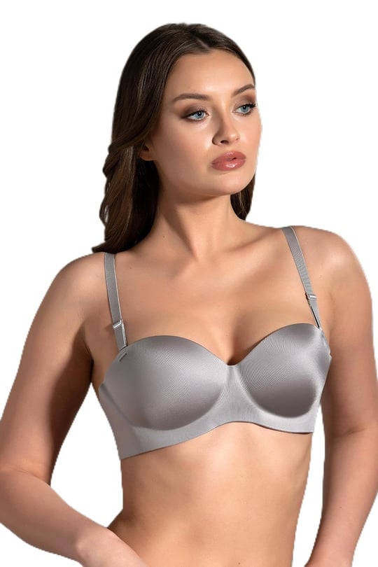 Kadın Straplez Lotus Lazer Kesim Push-Up Gri Sütyen 336055