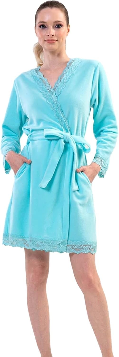Kadın Uzun Kol Dantelli Polar Mint Sabahlık C2T0N3O039