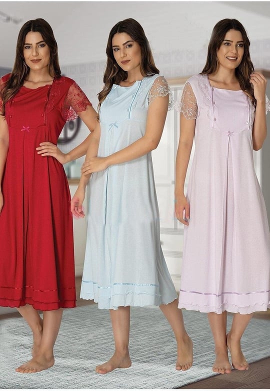 Kadın Vişne Hamile Lohusa Gecelik (Kırmızı/L)-HW2052EF-869804IGP26413