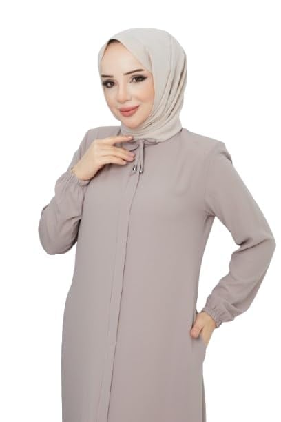 Kadınlar İçin Abaya Uzun Kollu Gizli Fermuarlı Siyah Cepli Müslüman Elbise
