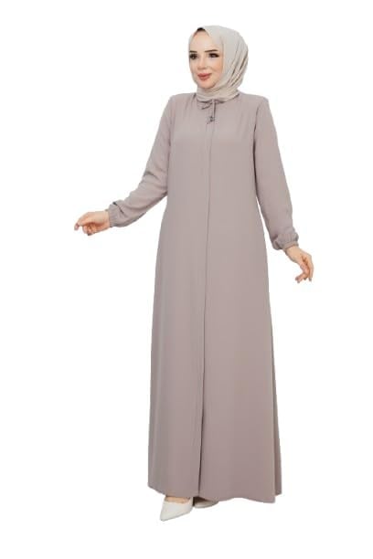Kadınlar İçin Abaya Uzun Kollu Gizli Fermuarlı Siyah Cepli Müslüman Elbise