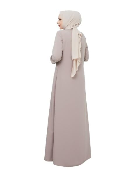 Kadınlar İçin Abaya Uzun Kollu Gizli Fermuarlı Siyah Cepli Müslüman Elbise