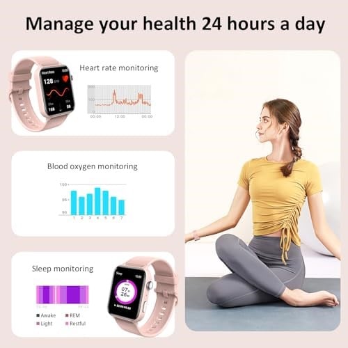 Kadınlar için Akıllı Saat - Aramaları ve AI Sesini Yap/Cevapla,Kalp Hızı SpO2 Uyku Monitörü ile 1.8 inç HD Fitness İzle,IP68 su geçirmez,100+ Spor Modları Etkinlik İzleyiciler,Android iPhone için Adım