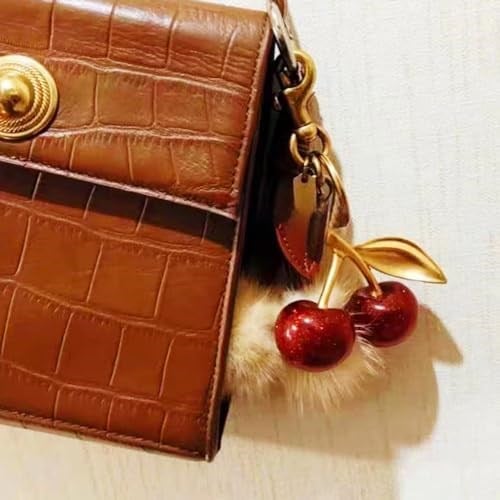 Kadınlar için Kiraz Araba Anahtarlık, Sevimli Anahtarlık Sırt Çantaları, Cüzdanlar için Parlak Reçine Metal Anahtarlık Aksesuarları ile Birlikte Gelir