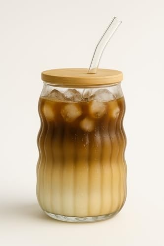 Kahve Bardağı Isıya Dayanıklı Ice Latte Bardak Kahve Kokteyl Cam Sunum Bardağı Meşrubat Kapaklı Bardak 400ml (tek, adet, 1)