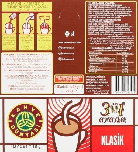 Kahve Dünyası Kahve Dünyası 3Ü 1 Arada Klasik Hazır Kahve 40Lı