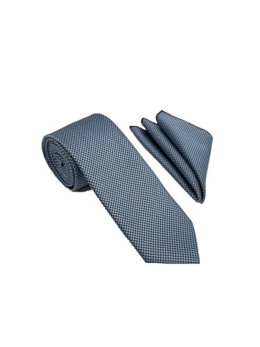 Kahve Mavi Desenli Kravat Mendil Set