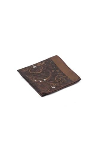 Kahverengi Beyaz Şal Motif Desen Kravat Mendil Set
