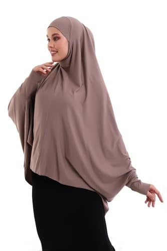 Kahverengi Hazır Pratik Sultanbaş Tesettür Kollu Penye Sufle Eşarp Hijab