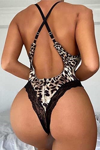 Kaın Leopar Desenli Dantel Detaylı Body