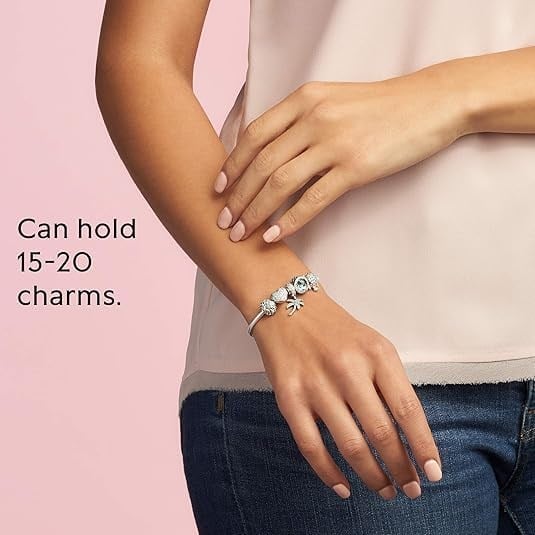 Kalp Tokalı Pandora Tipi Charm Uyumlu Yılan Zincir Bileklik Kadın, Gümüş Renk Paslanmaz Çelik Şık Bileklik, Dayanıklı Charm Bilezik Hediyelik Kadın Takı Özel Günler İçin
