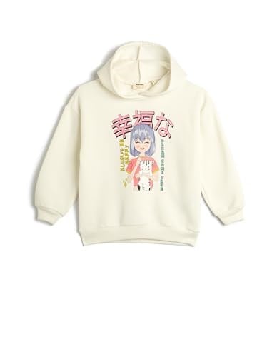 Kapşonlu Sweatshirt Anime Baskılı Uzun Kollu Şardonlu