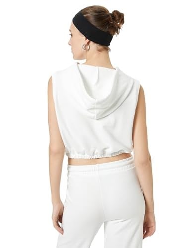 Kapüşonlu Crop Sweatshirt Beli Lastikli Kolsuz