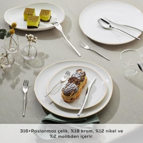 Karaca 316 Elegance Dora Platin 12 Kişilik 84 Parça Çatal Kaşık Bıçak Takımı