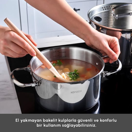 Karaca Burgaz 8 Parça Katlanabilir Kulplu İndüksiyon Tabanlı Çelik Tencere Seti