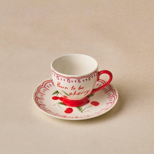 Karaca Cherry Time Çizgili Kahve Fincan Takımı 90 ml