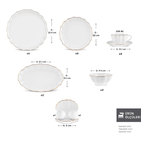 Karaca Fine Pearl Shell Gold 29 Parça 6 Kişilik Kahvaltı Takımı