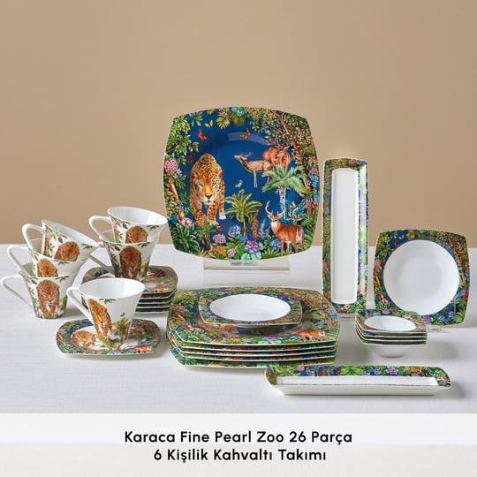 Karaca Fine Pearl Zoo 26 Parça Kahvaltı Seti Kare