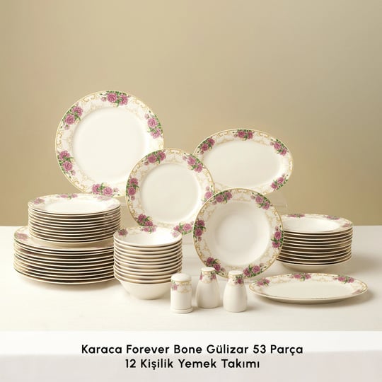 Karaca Forever Bone Gülizar 53 Parça 12 Kişilik Yemek Takımı