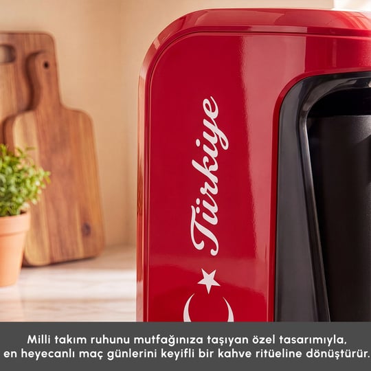 Karaca Hatır Hüps Türkiye Marş Söyleyen 5 Fincan Kapasiteli Sütlü Türk Kahve Makinesi Bayrak Kırmızısı