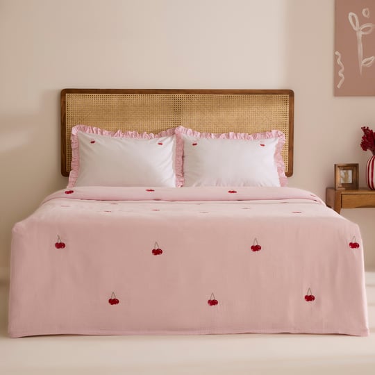 Karaca Home Cherry Grove Çift Kişilik Nakışlı %100 Pamuk Müslin Pike Takımı Pembe