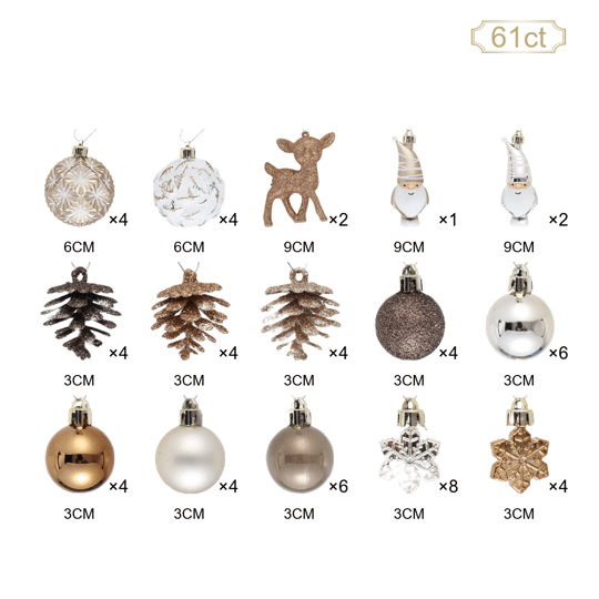Karaca Home New Year Yılbaşı Bronze 65 Parça Ağaç Süsü Seti