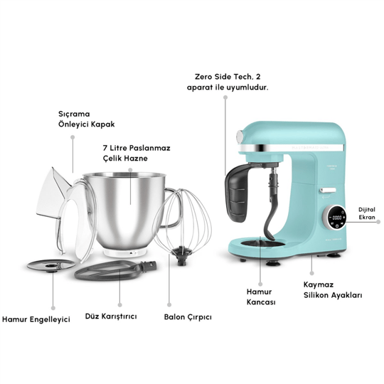 Karaca Mastermaid Chef Ultra D2000W Dijital Ekranlı Hamur Yoğurma Makinesi 7L