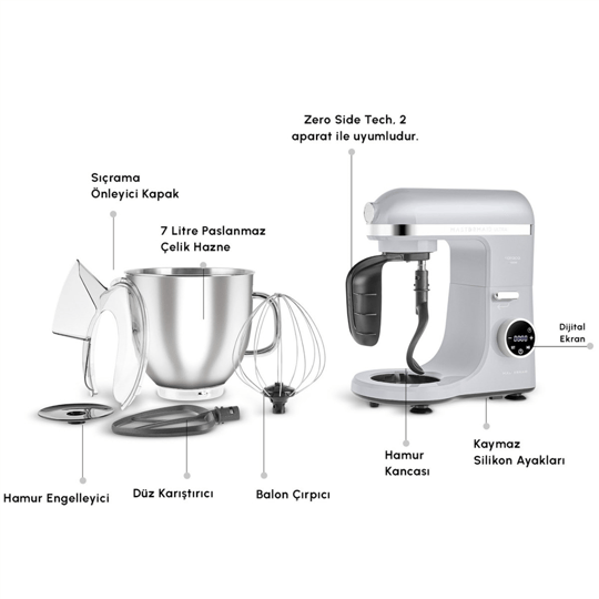 Karaca Mastermaid Chef Ultra D2000W Dijital Ekranlı Hamur Yoğurma Makinesi 7L