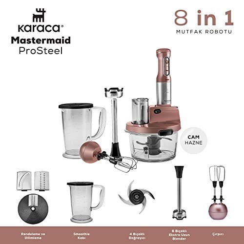 Karaca Mastermaid Prosteel 2500W 6 Bıçaklı Uzun Blender Ayaklı Cam Mutfak Robotu, Rosegold
