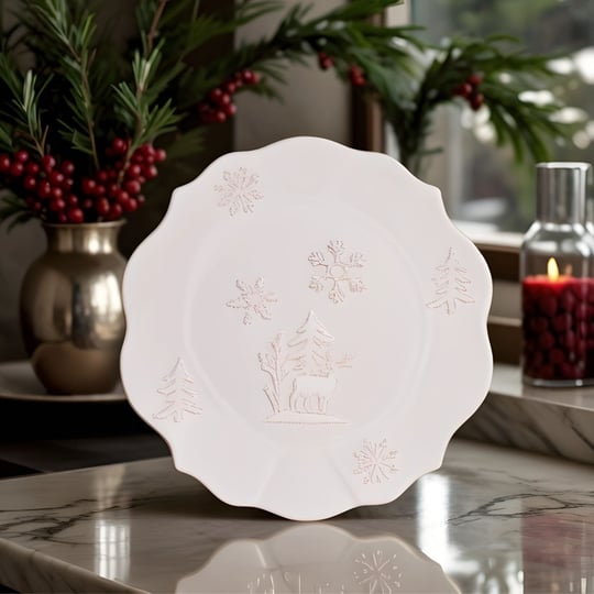 Karaca New Year Yılbaşı Snowy Servis Tabağı 29 Cm Beyaz