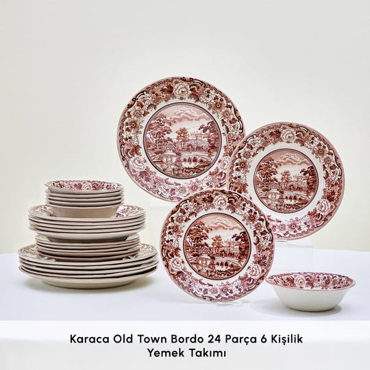 Karaca Old Town 24 Parça 6 Kişilik Yemek Takımı Bordo