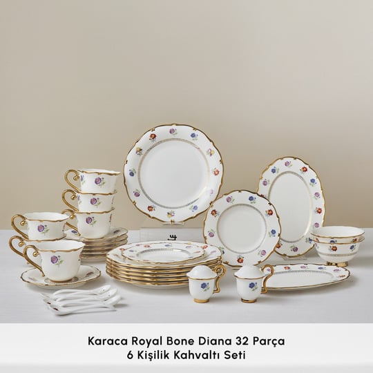 Karaca Royal Bone Diana 32 Parça 6 Kişilik Kahvaltı Takımı Gold