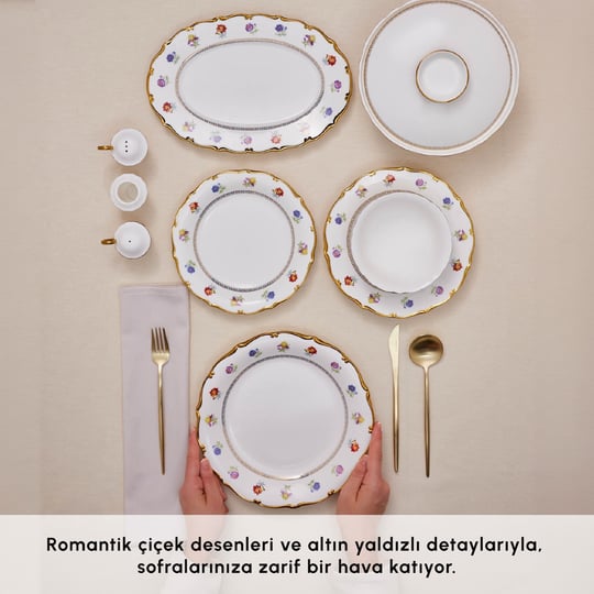 Karaca Royal Bone Diana 55 Parça 12 Kişilik Yemek Takımı Gold