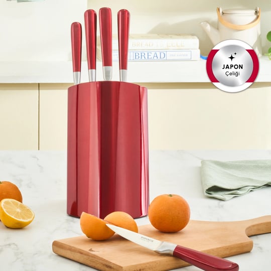 Karaca Samuray Flash Red Japon Çeliği 6 Parça Bıçak Seti Kırmızı