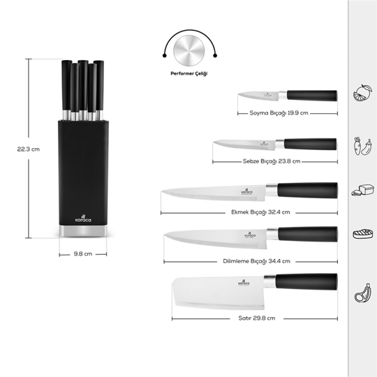 Karaca Skycut 6 Parça Standlı Satırlı Bıçak Seti
