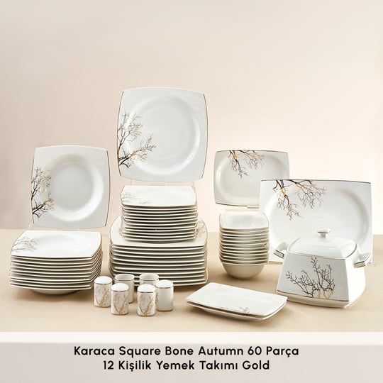 Karaca Square Bone Autumn 60 Parça 12 Kişilik Yemek Takımı Gold